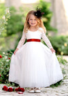 elegant white flower girl dresses with sleeve for weddings