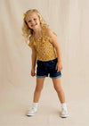 Yellow Floral Halter Top & Denim Shorts Set - 