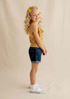 Yellow Floral Halter Top & Denim Shorts Set - 