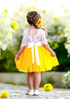 yellow and white flower girl dresses, knee length