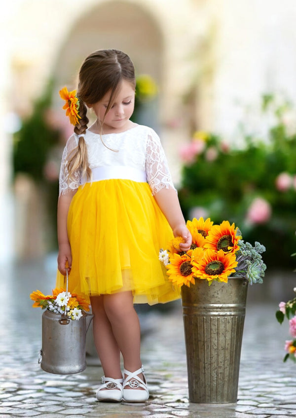 yellow flower girl dresses, knee length for wedding