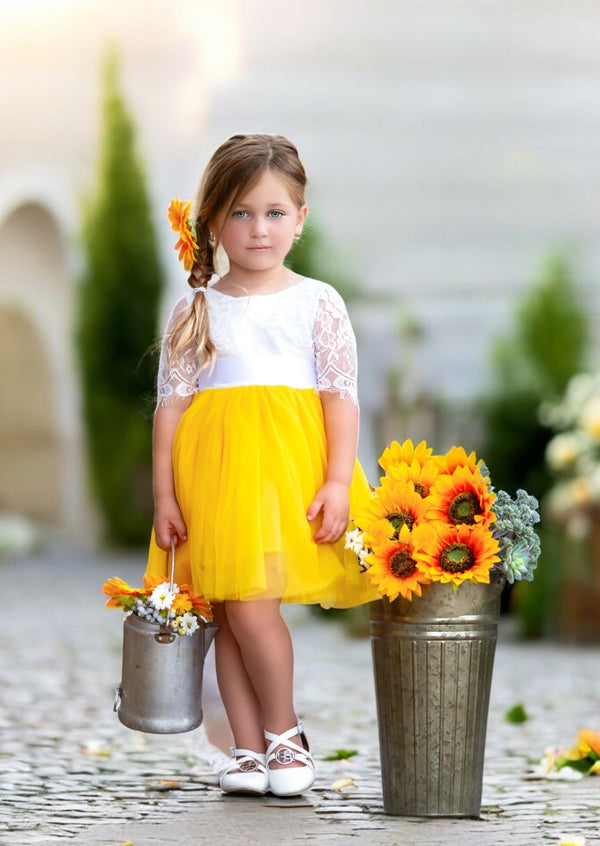 sunflower yellow and white flower girl dresses for toddlers