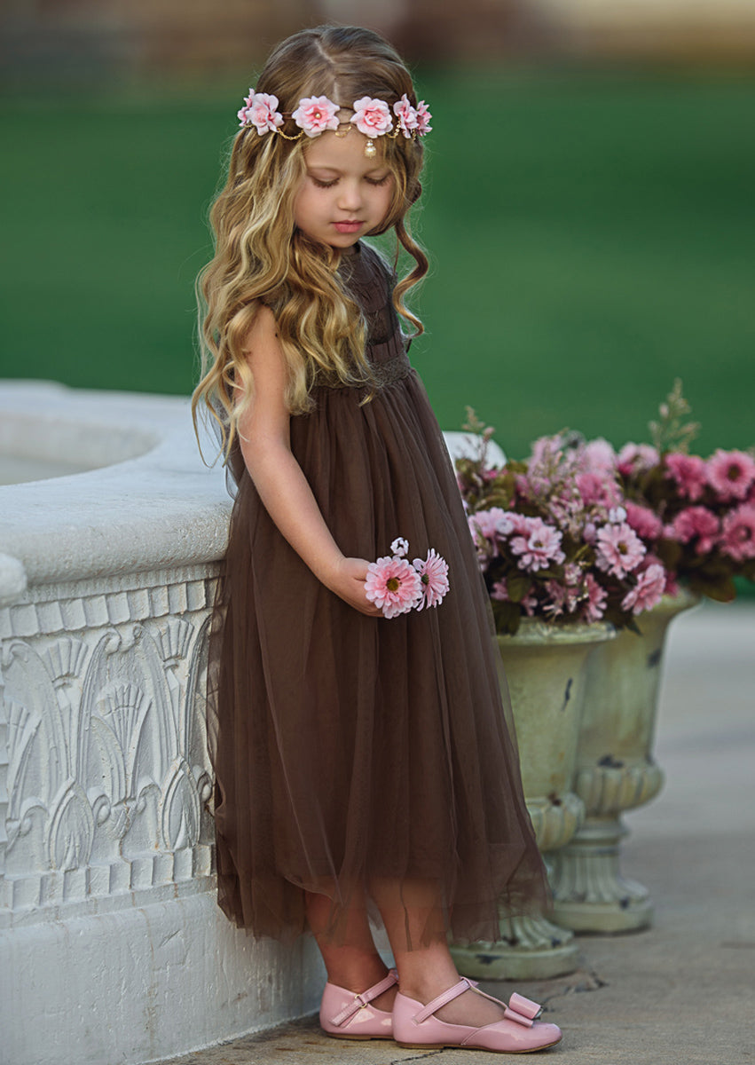 brown tulle dress