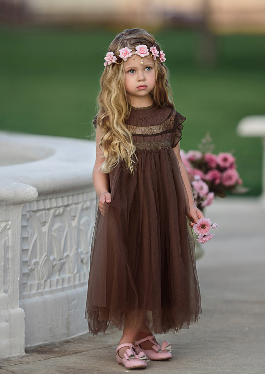 brown flower girl dress