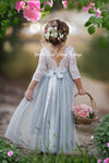 Grey Tulle Flower Girl Dress with Sleeves