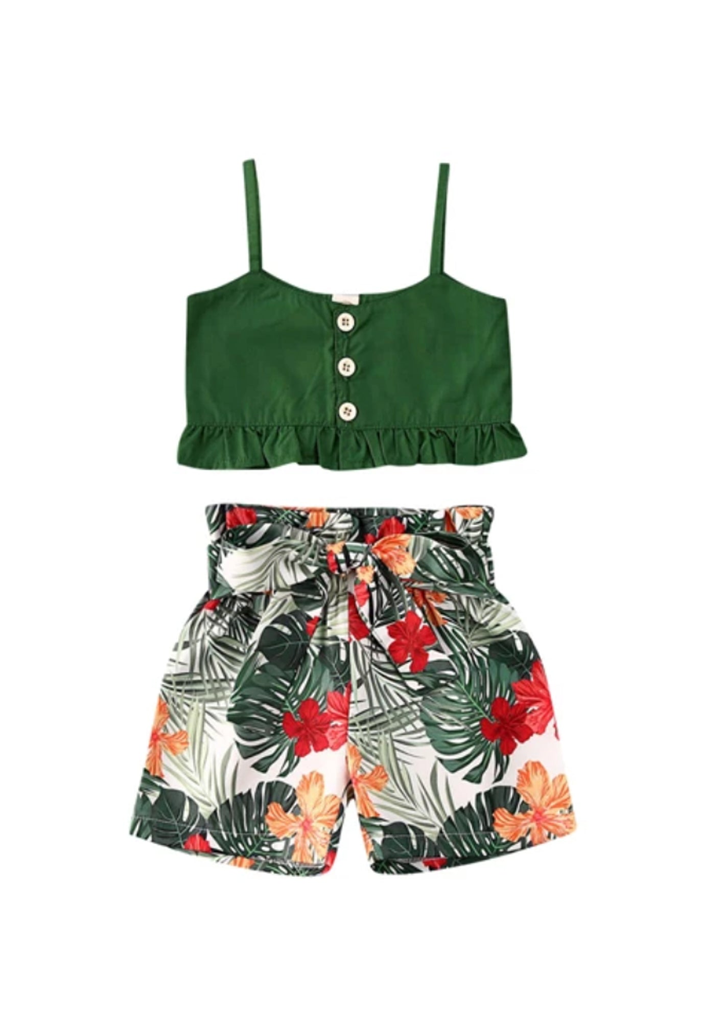 GIRLS - Island Print Green Shorts and Top Set - Hannah Rose Vintage Boutique