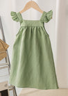 GIRLS - SWEET MUSINGS GREEN LINEN DRESS - Hannah Rose Vintage Boutique