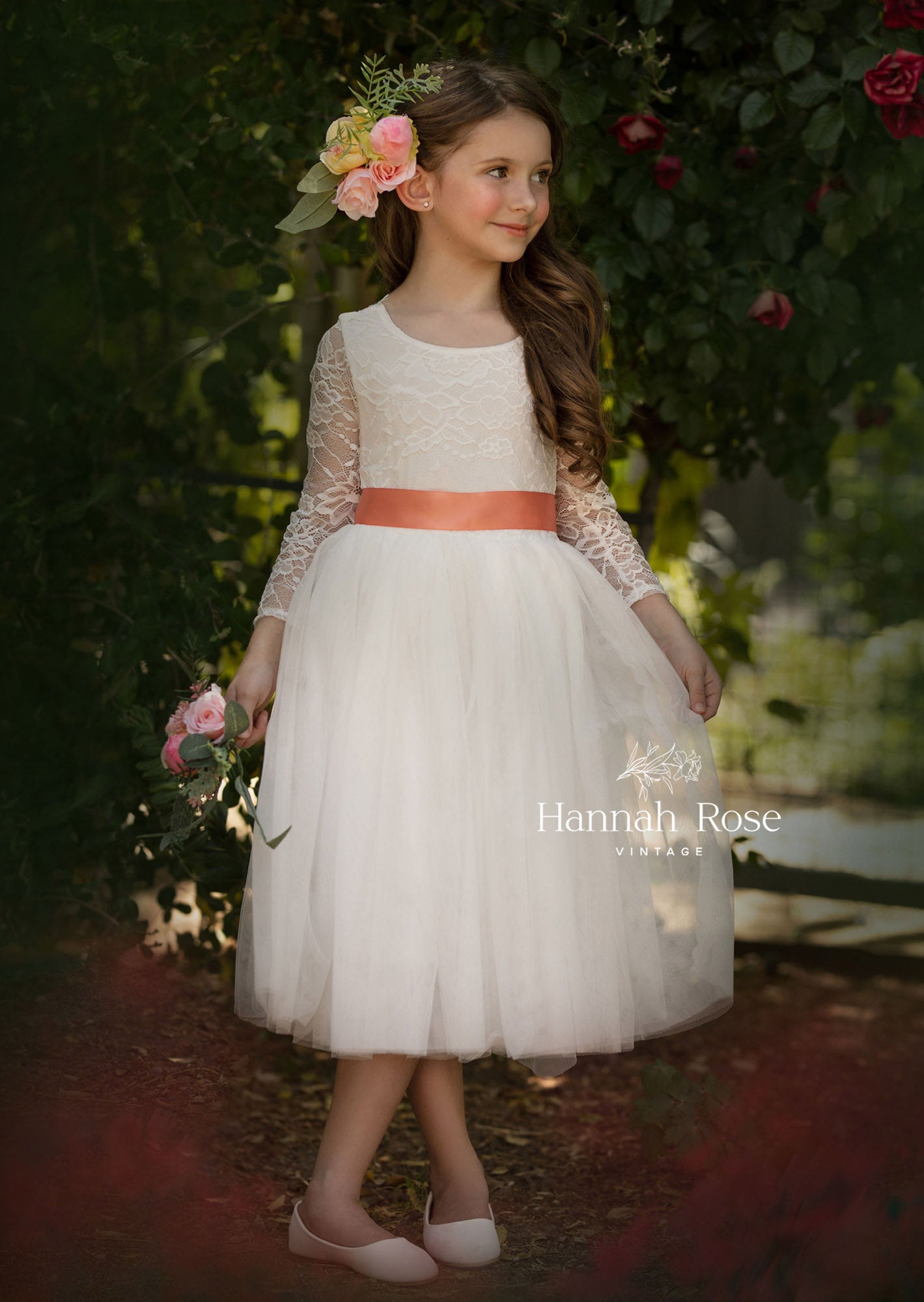 Elegant White Knee Length flower girl dress