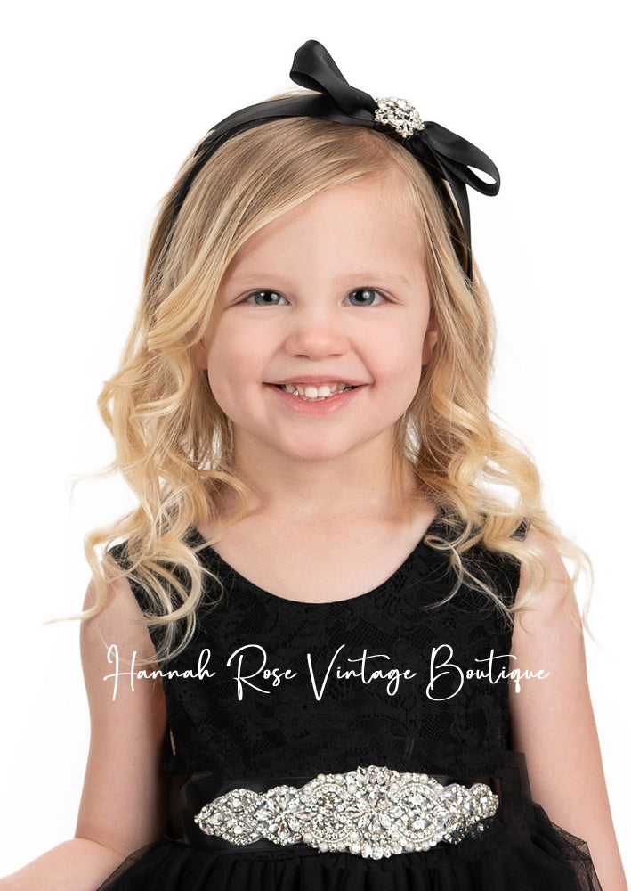 Black Rustic Boho Tulle and Lace Flower Girl Dress