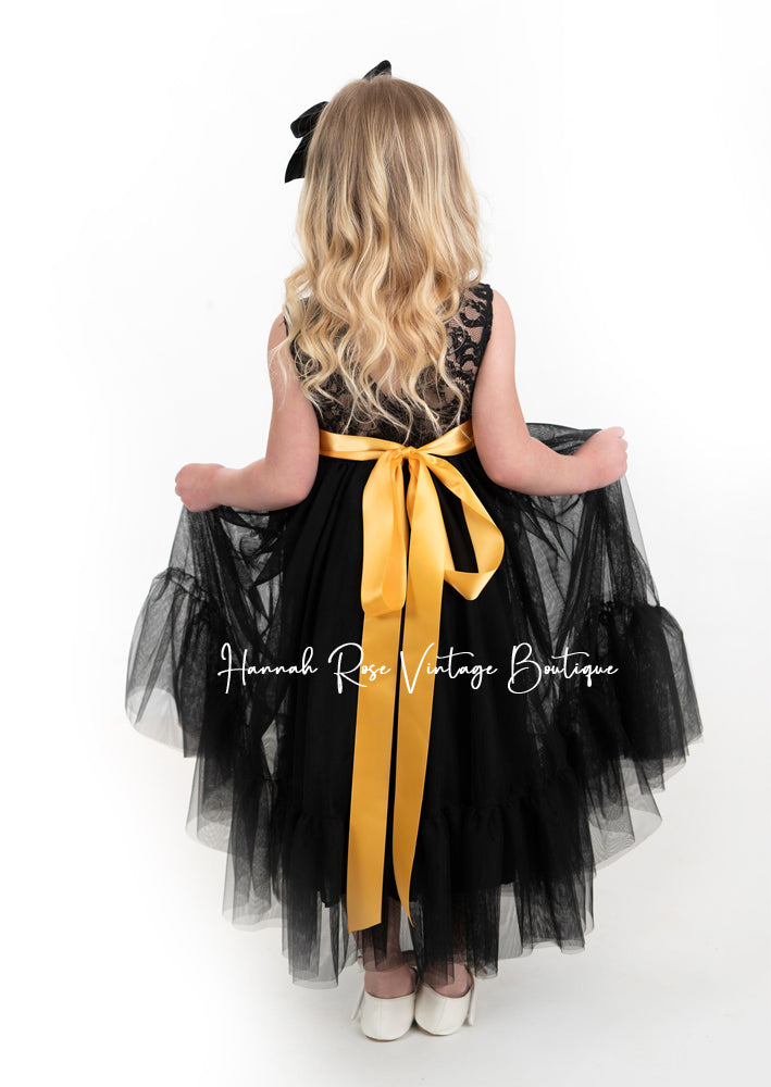 black and gold flower girl dress
