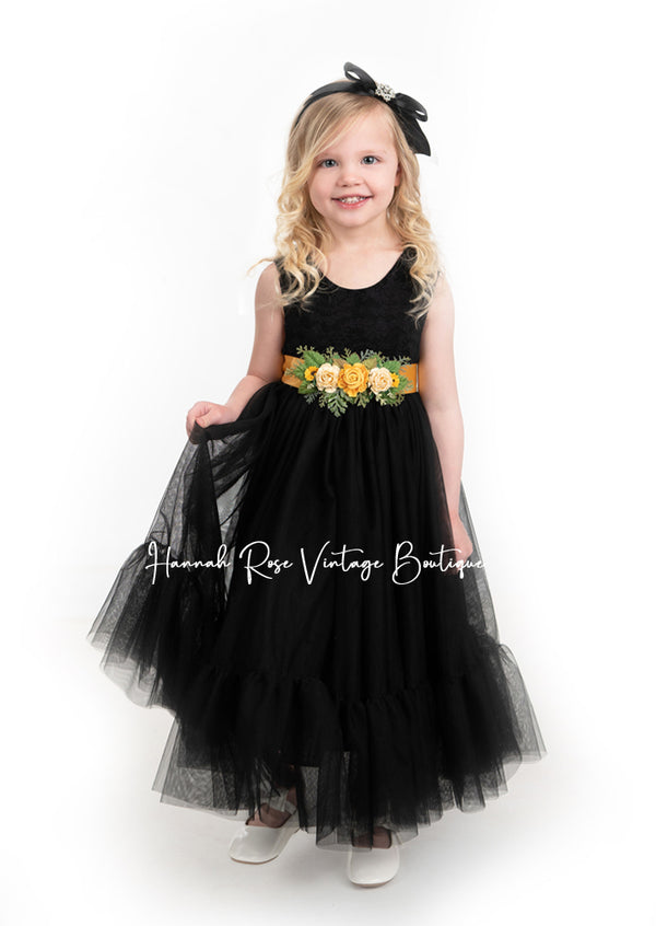 black flower girl dress