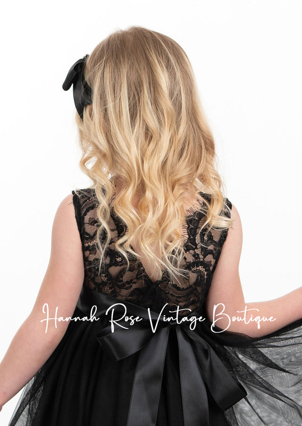 Black Elegant Rustic Tulle Flower Girl Dress