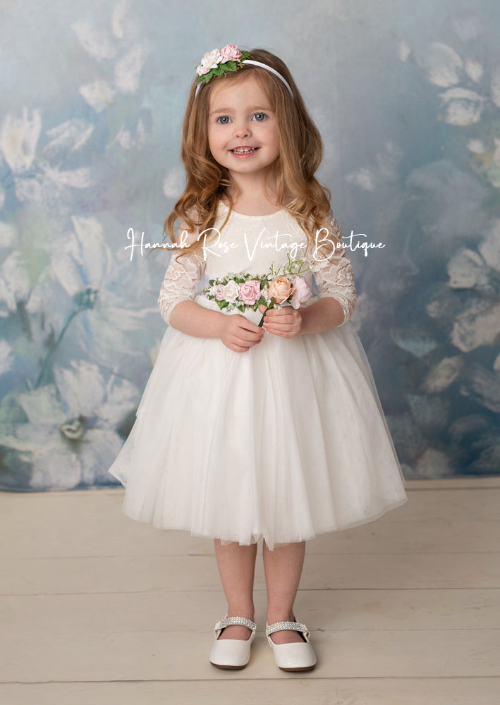 knee length white flower girl dress