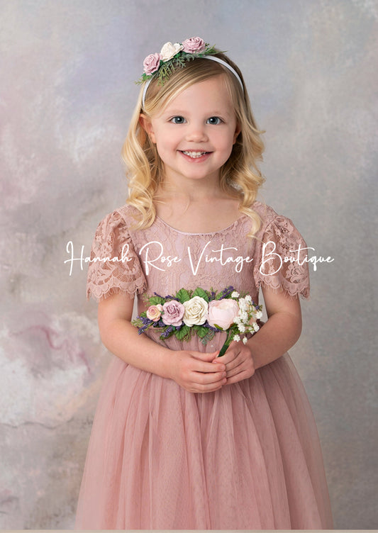 Mauve Pink Flower Girl Dress Boho