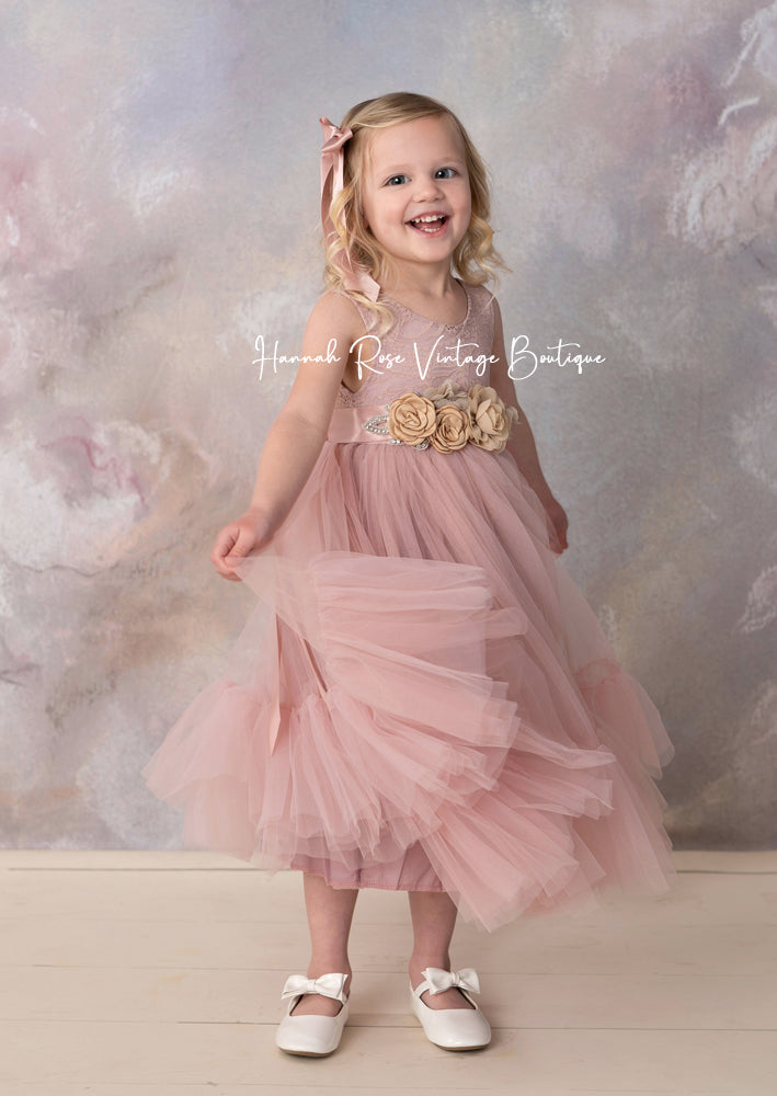 tulle and lace flower girl dress dusty pink