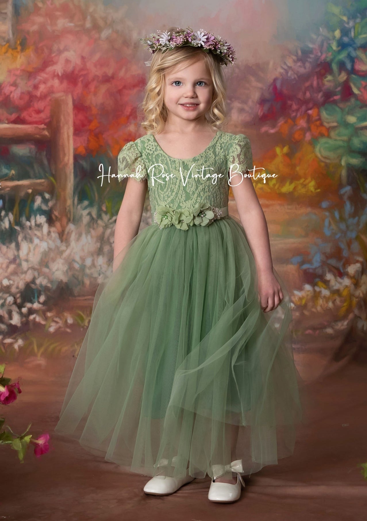 green flower girl dress
