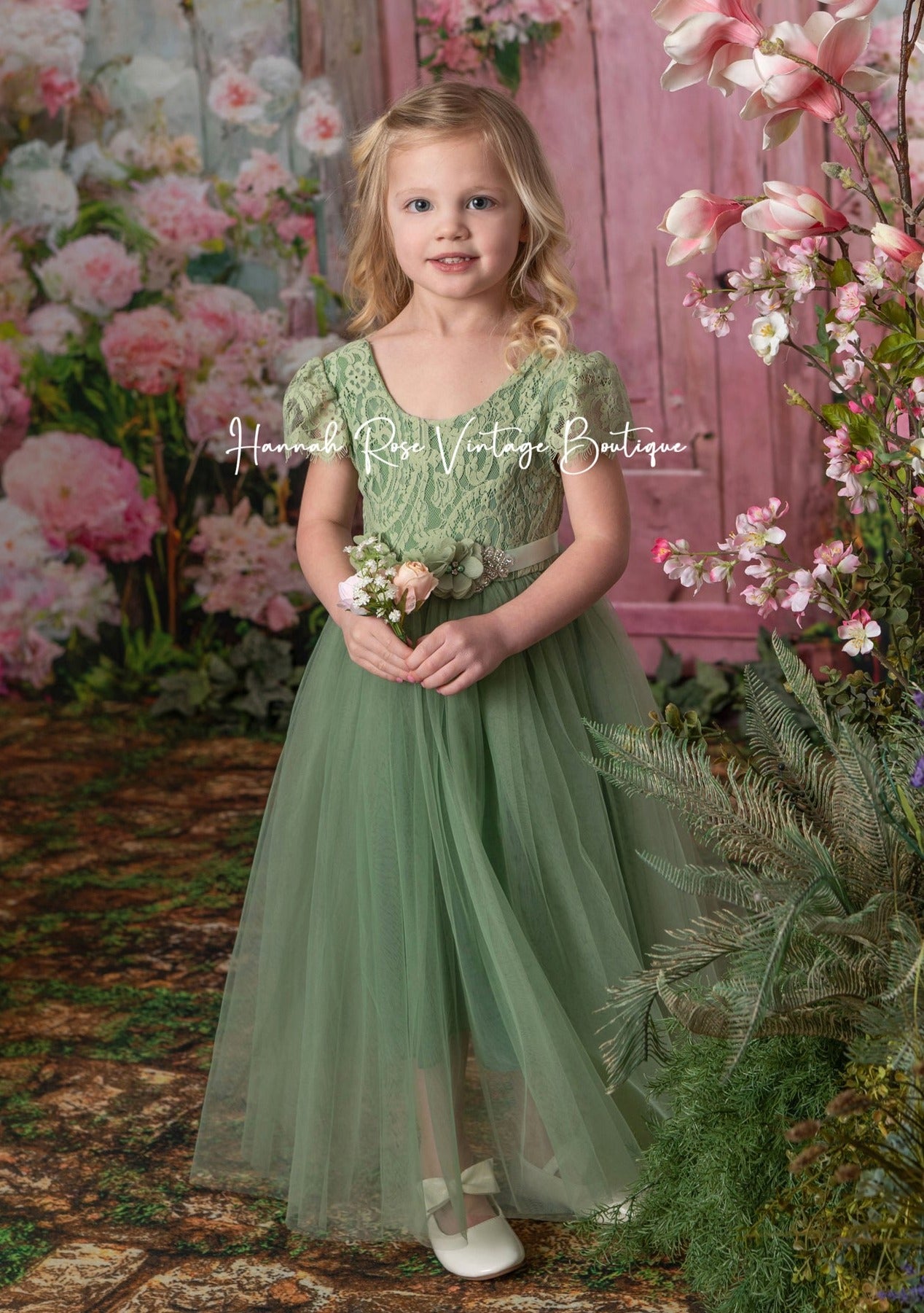 Sage Flower Girl Dress - Hannahrosevintageboutique.com