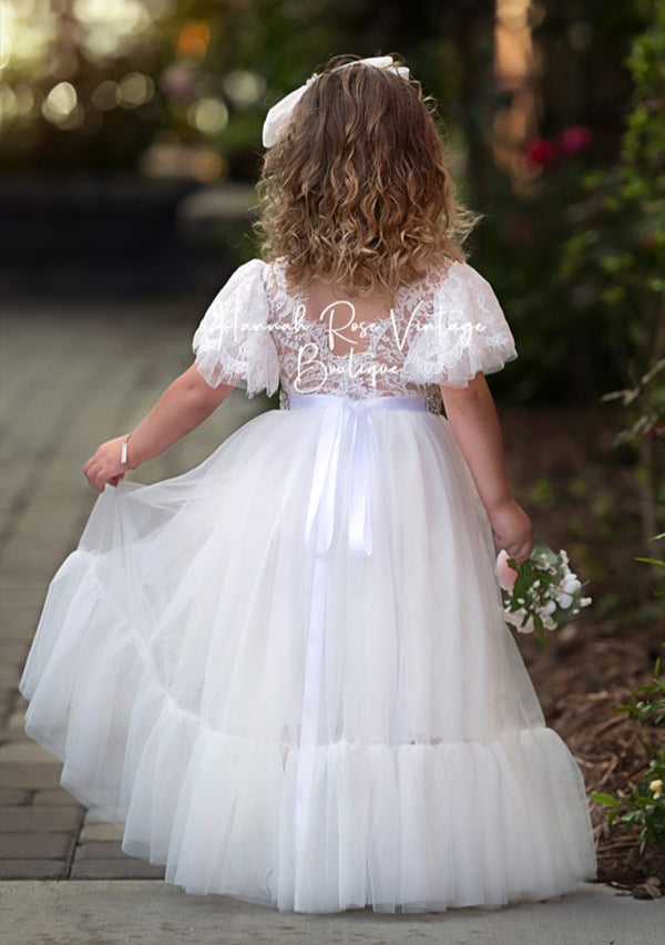 Tween Girls' Short Sleeve White Dress, Shiny High-low Flower Girl Wedding  Party Dress