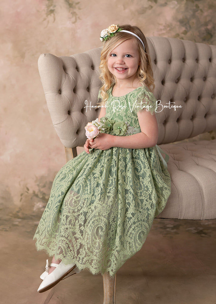 Sage Green Lace Flower Girl Dress