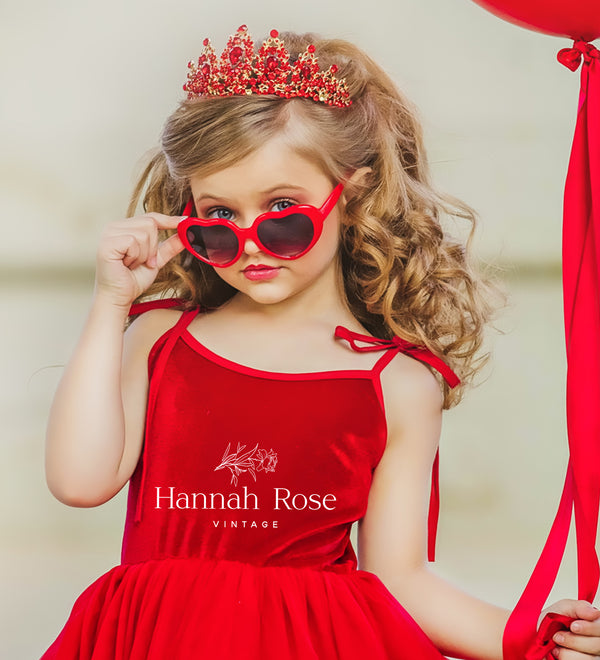 GIRLS - Red Velvet Party Dress - Hannah Rose Vintage Boutique