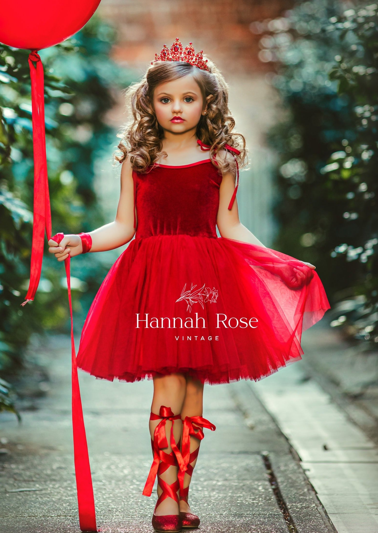 GIRLS - Red Velvet Party Dress - Hannah Rose Vintage Boutique