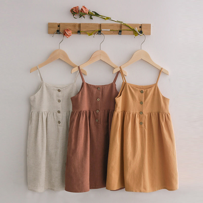 GIRLS - BROWN LINEN CAMI DRESS - Hannah Rose Vintage Boutique