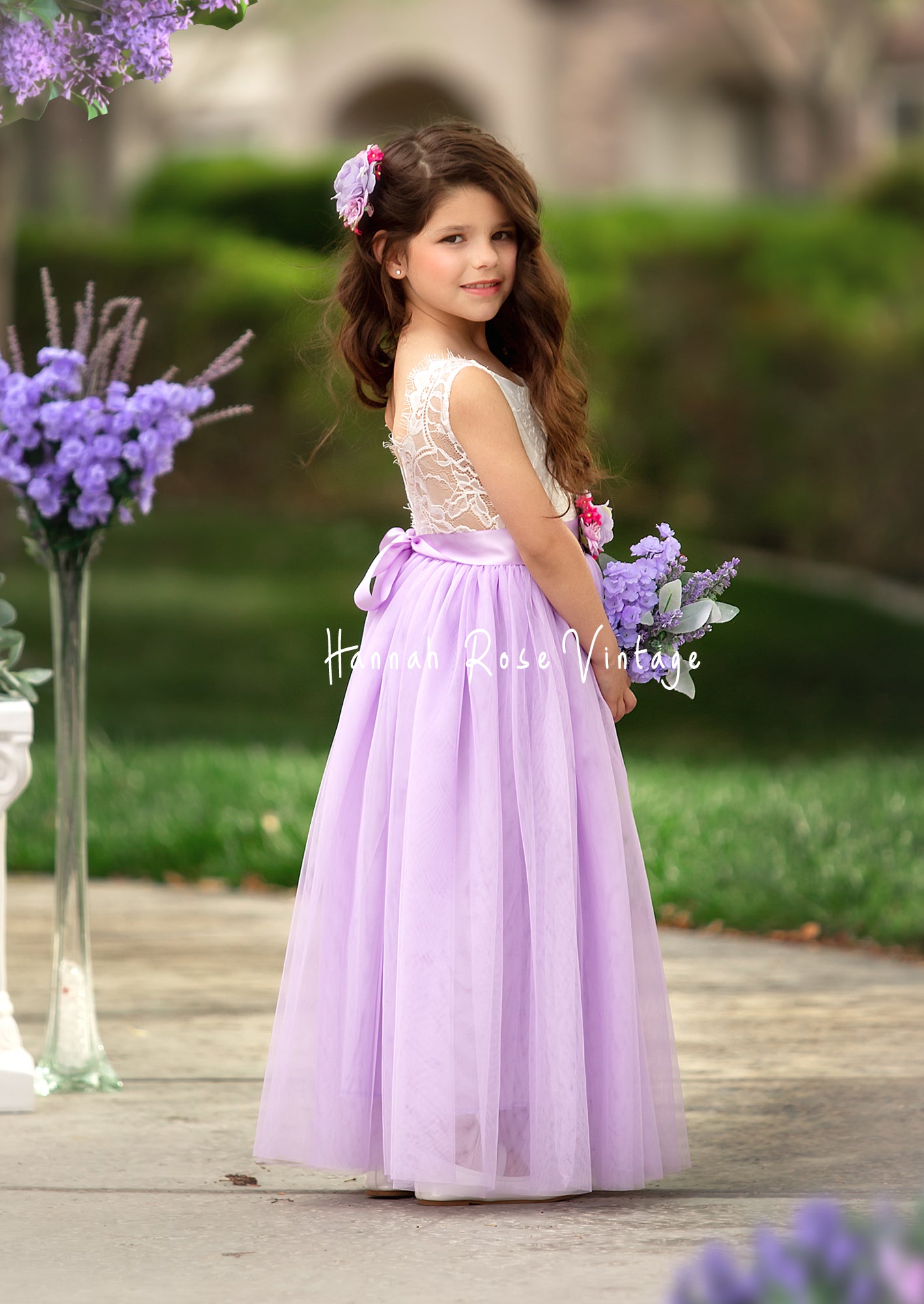 lavender flower girl dress with sash
