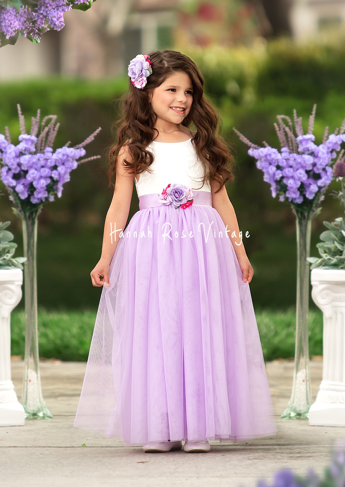 lavender and white flower girl dress