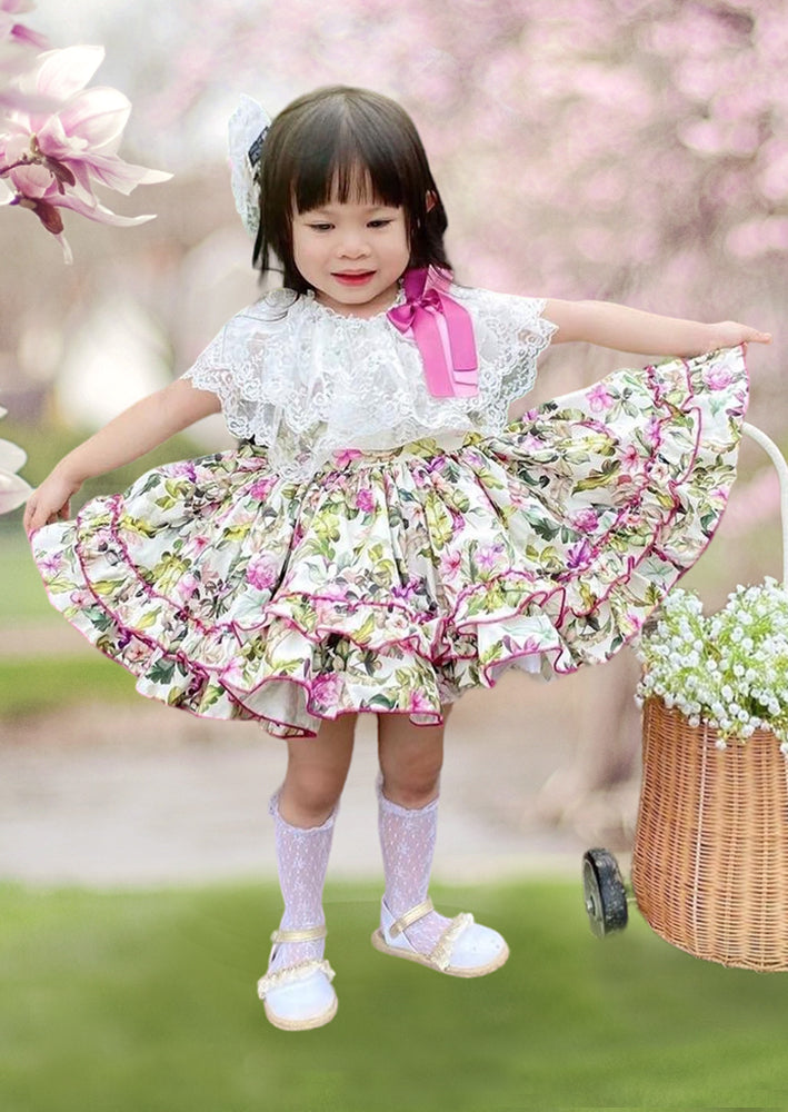 GIRLS - Abbie Roses and Lace Spanish Vintage Dress - Hannah Rose Vintage Boutique