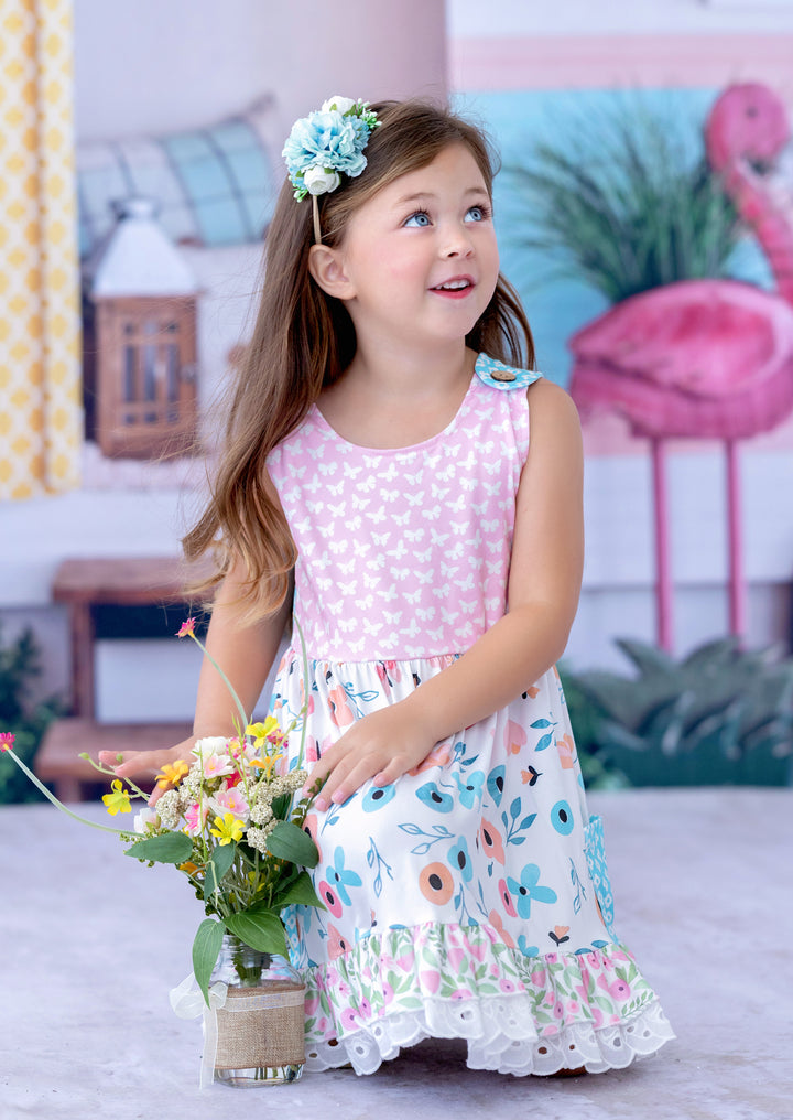 Mixed Prints Girls Pocket Twirl Dress - Hannahrosevintage.com