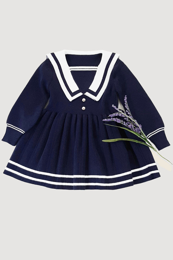 GIRLS - Navy Sweater Sailor Dress - Hannah Rose Vintage Boutique