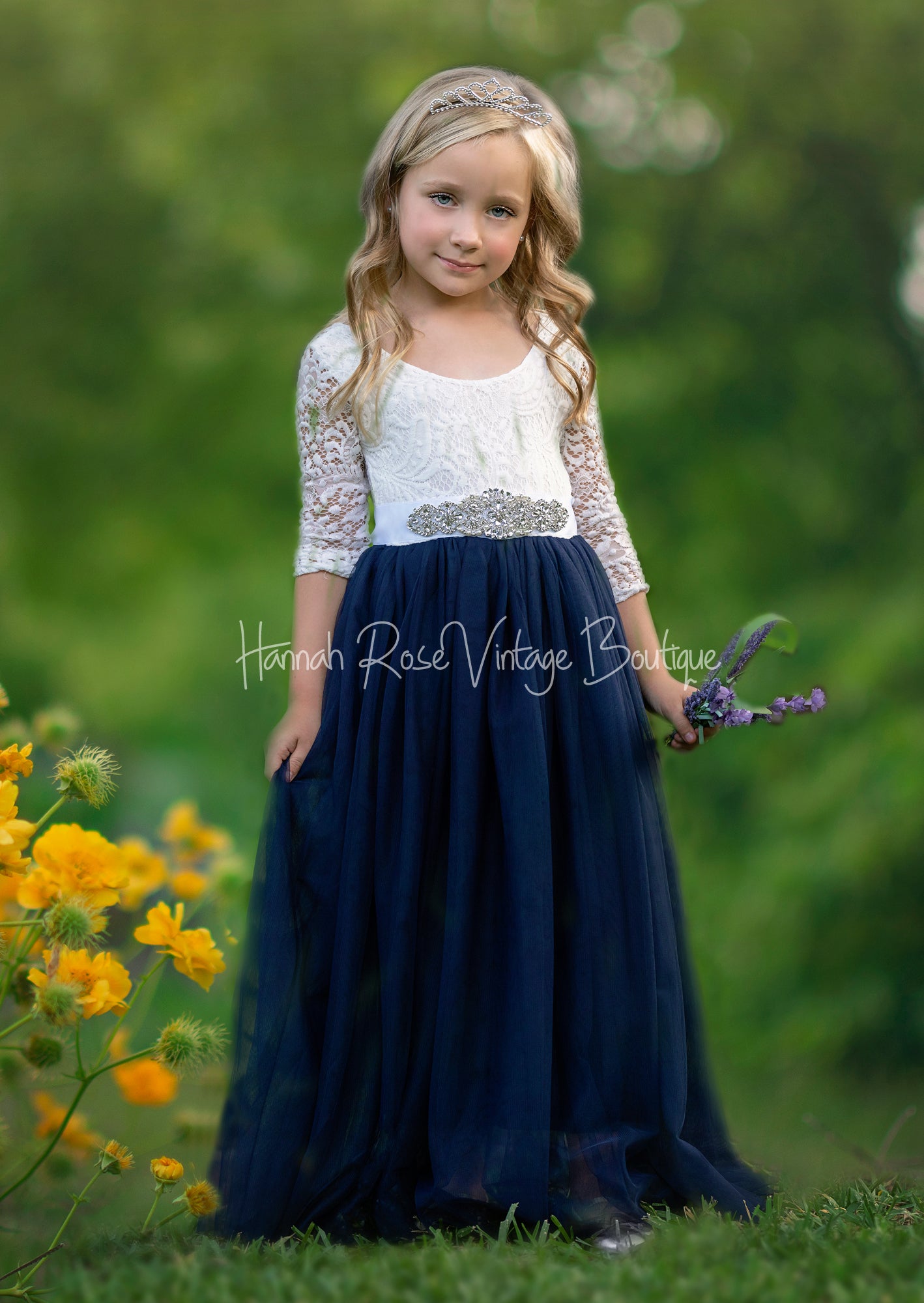 Navy flower girl dress with sleeves