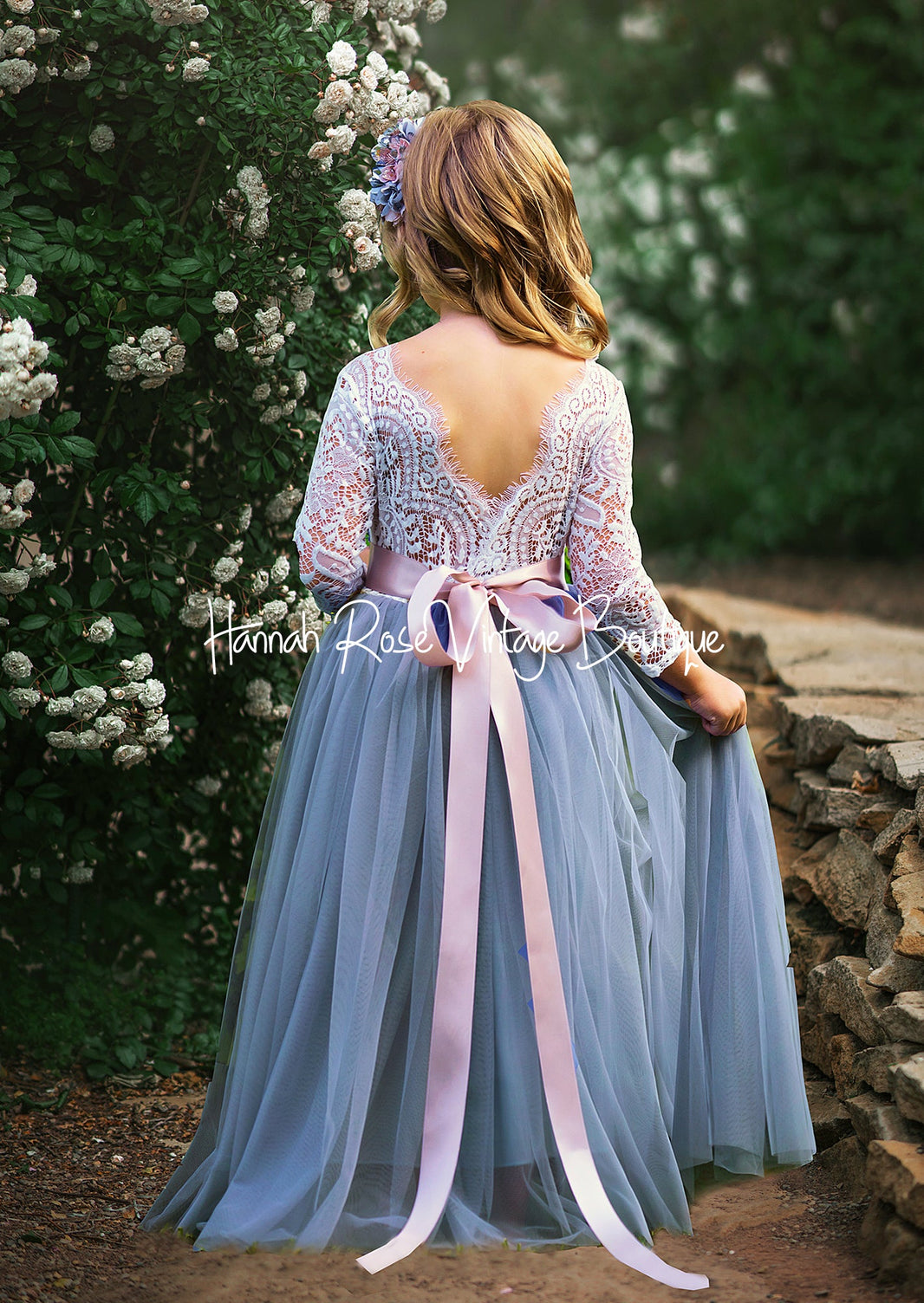 Dusty Blue Flower Girl Dress with Long Sleeves ...