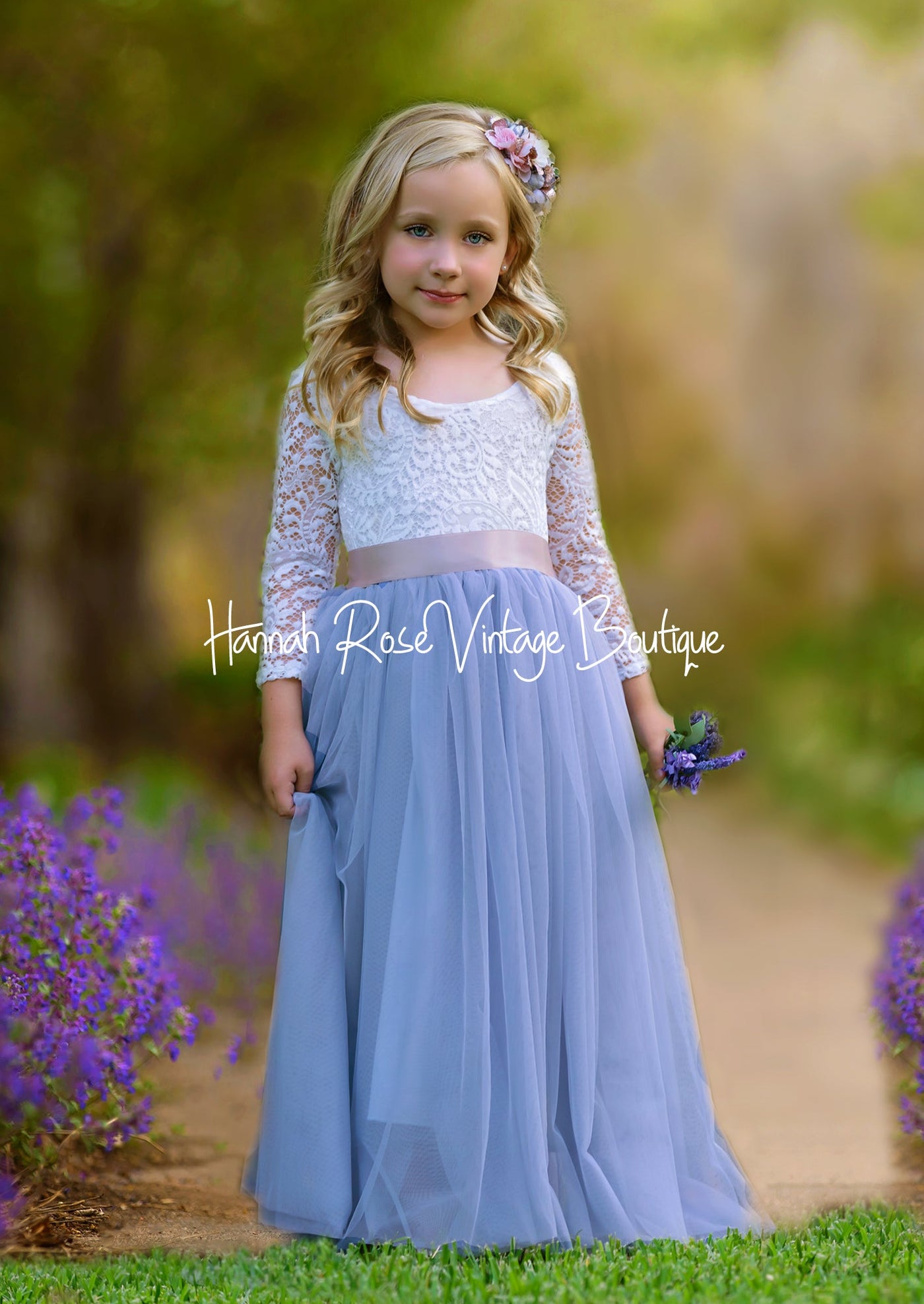 Dusty Blue Flower Girl Dress with Long Sleeves ...