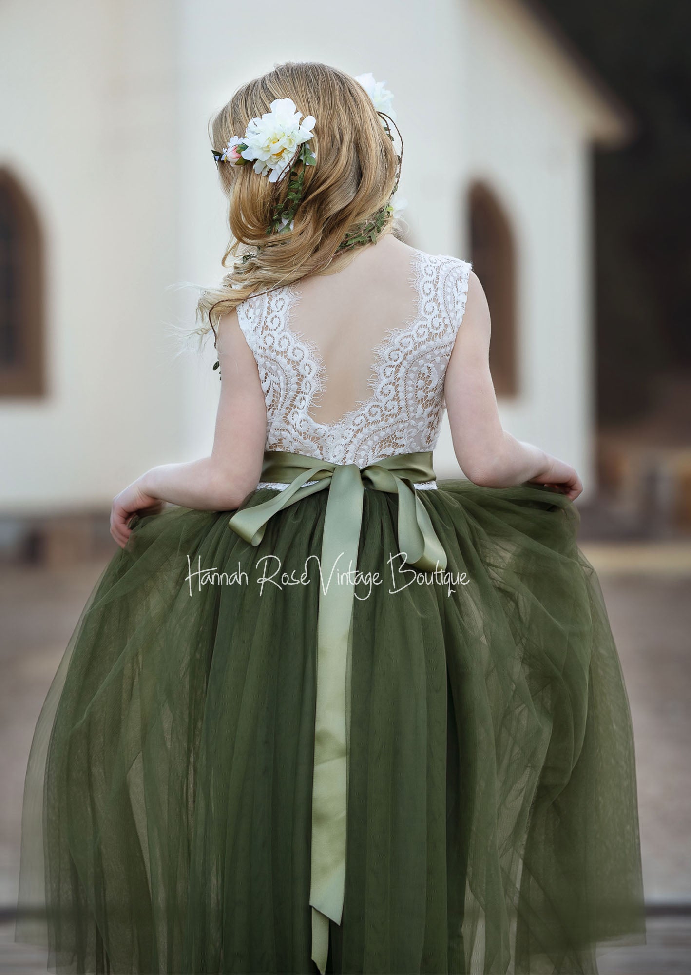 Olive flower girl dress