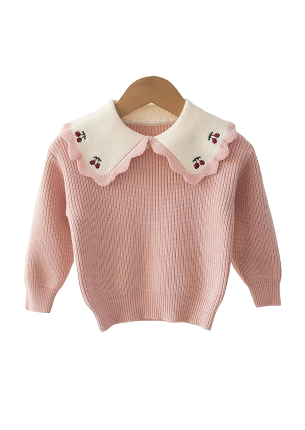 GIRLS - Toddler Girls Pink Embroidered Collar Sweater - Hannah Rose Vintage Boutique