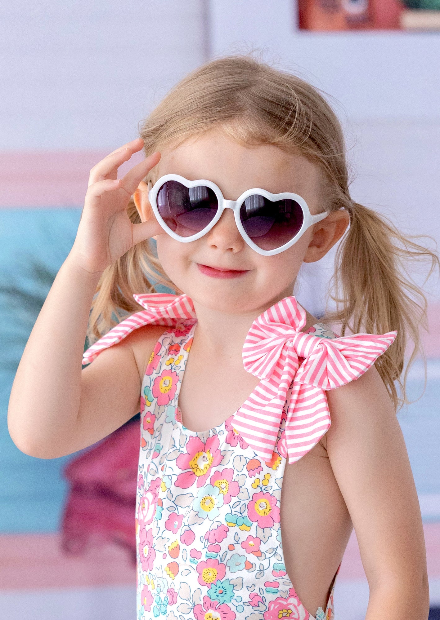 GIRLS - Heart Shaped White Kids Sunglasses - Hannah Rose Vintage Boutique