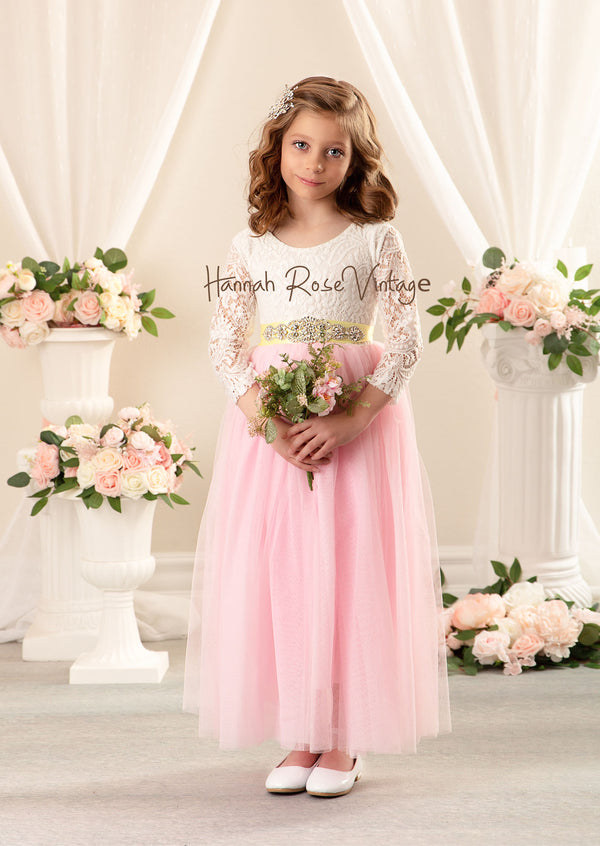 Sweetheart Cute Pink Bubble Flower Girl Dress with Applique #EFA03 -  GemGrace.com