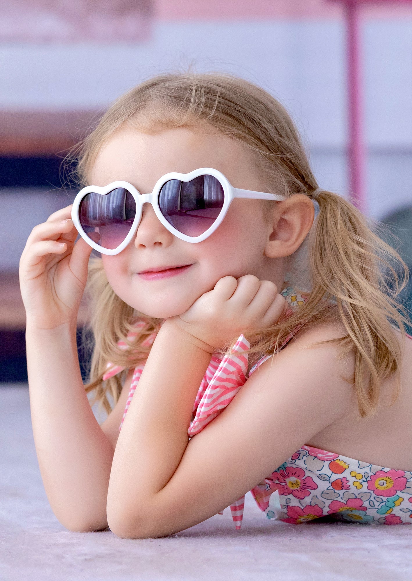 GIRLS - Heart Shaped White Kids Sunglasses - Hannah Rose Vintage Boutique