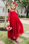 red flower girl dress, red tulle flower girl dress, red lace flower girl dress, red flower girl dress toddler