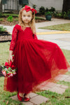 red flower girl dress
