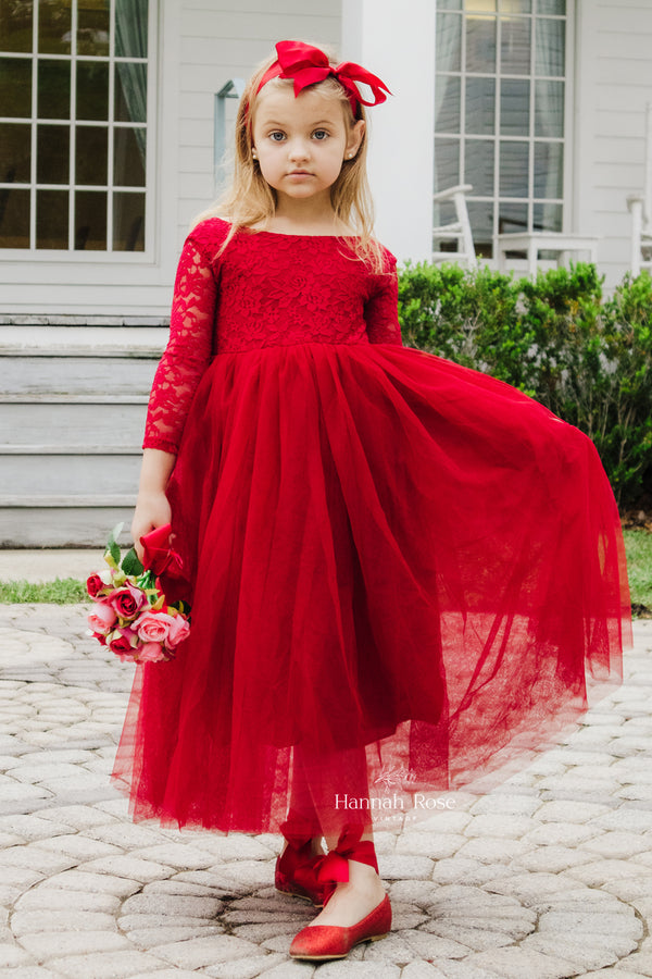 red tulle flower girl dress