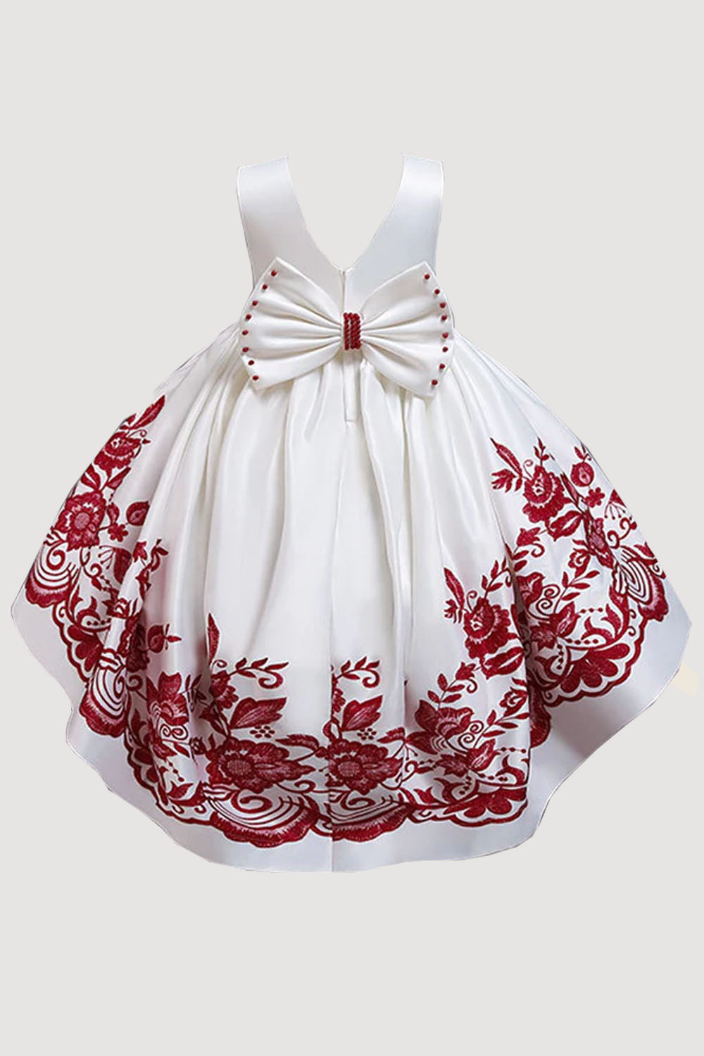 GIRLS - Red Floral Flocked Party Dress - Hannah Rose Vintage Boutique