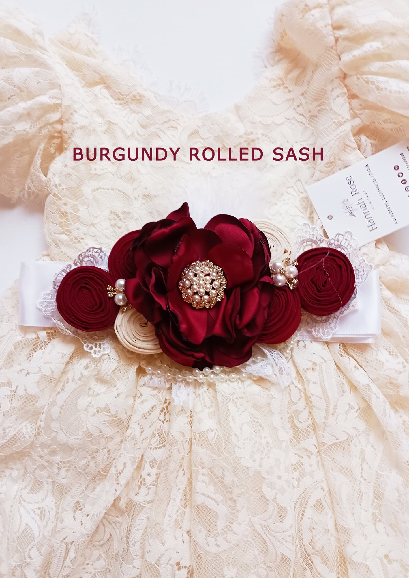 GIRLS - Satin Flower Bridal Sash Belt Rose - Hannah Rose Vintage Boutique