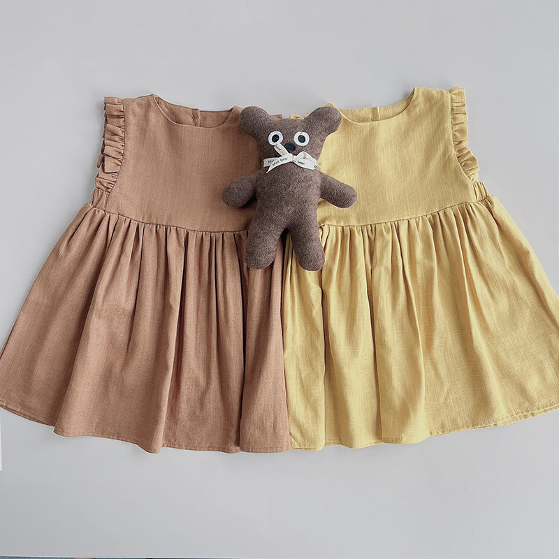 GIRLS - Annie Rustic Vintage Brown Linen Dress - Hannah Rose Vintage Boutique