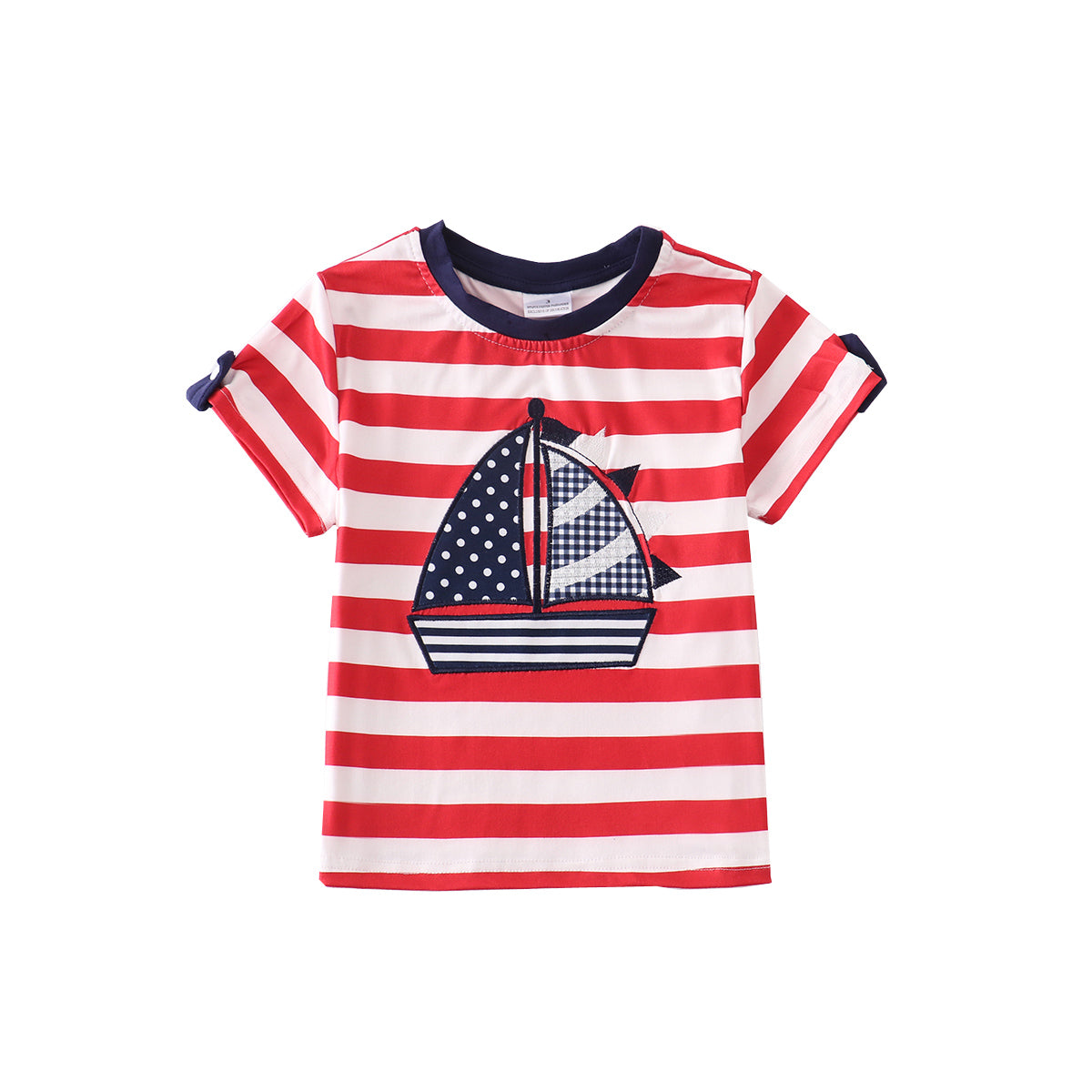 GIRLS - Red Stripe Boys Sailboat Shirt - Hannah Rose Vintage Boutique