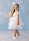 white feather flower girl dress with sash
