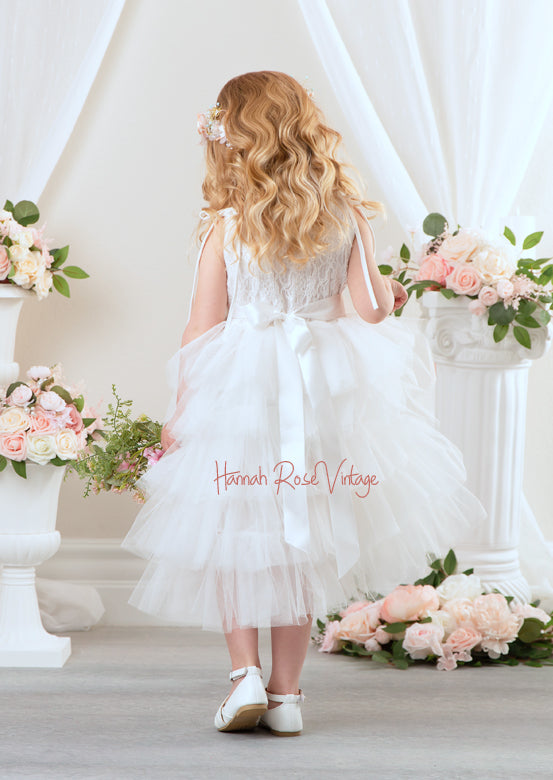 White flower girl dress with sash