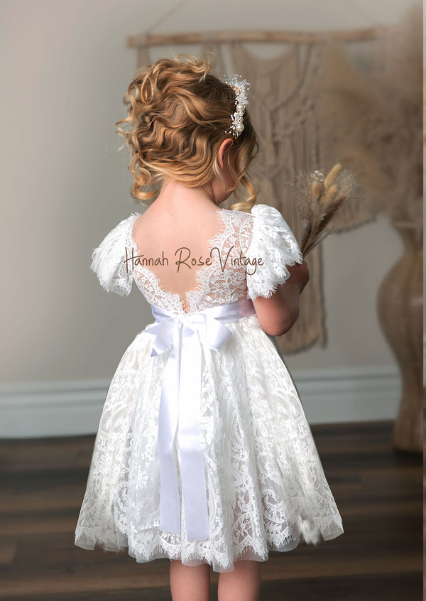 White Lace Flower Girl Dress
