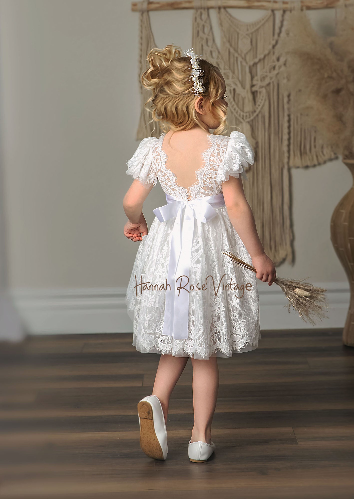 girls white lace party dress
